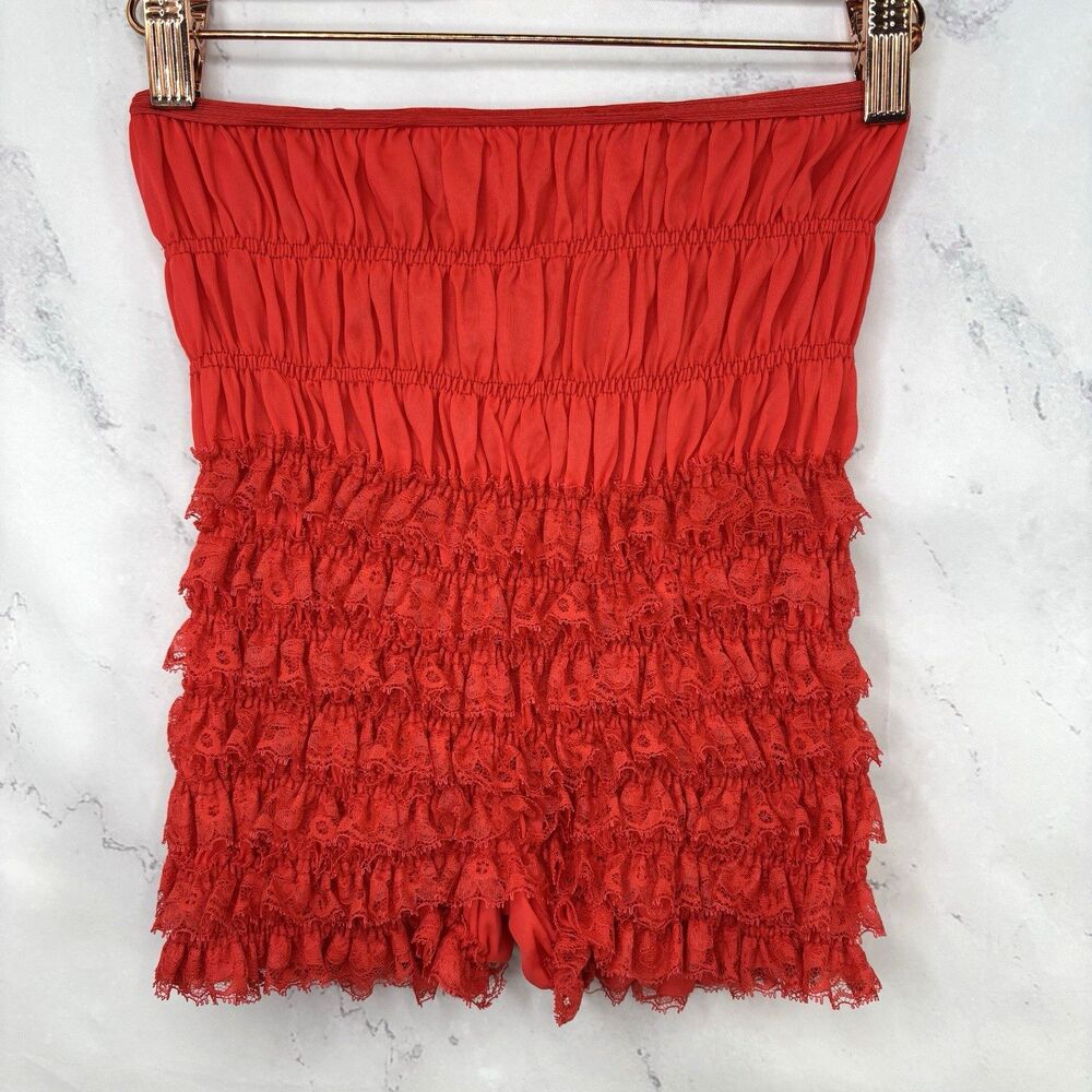 VTG 60s Ruffled Bloomers Retro Red Pettipants M Coquette Gothic Poofy Ruffle